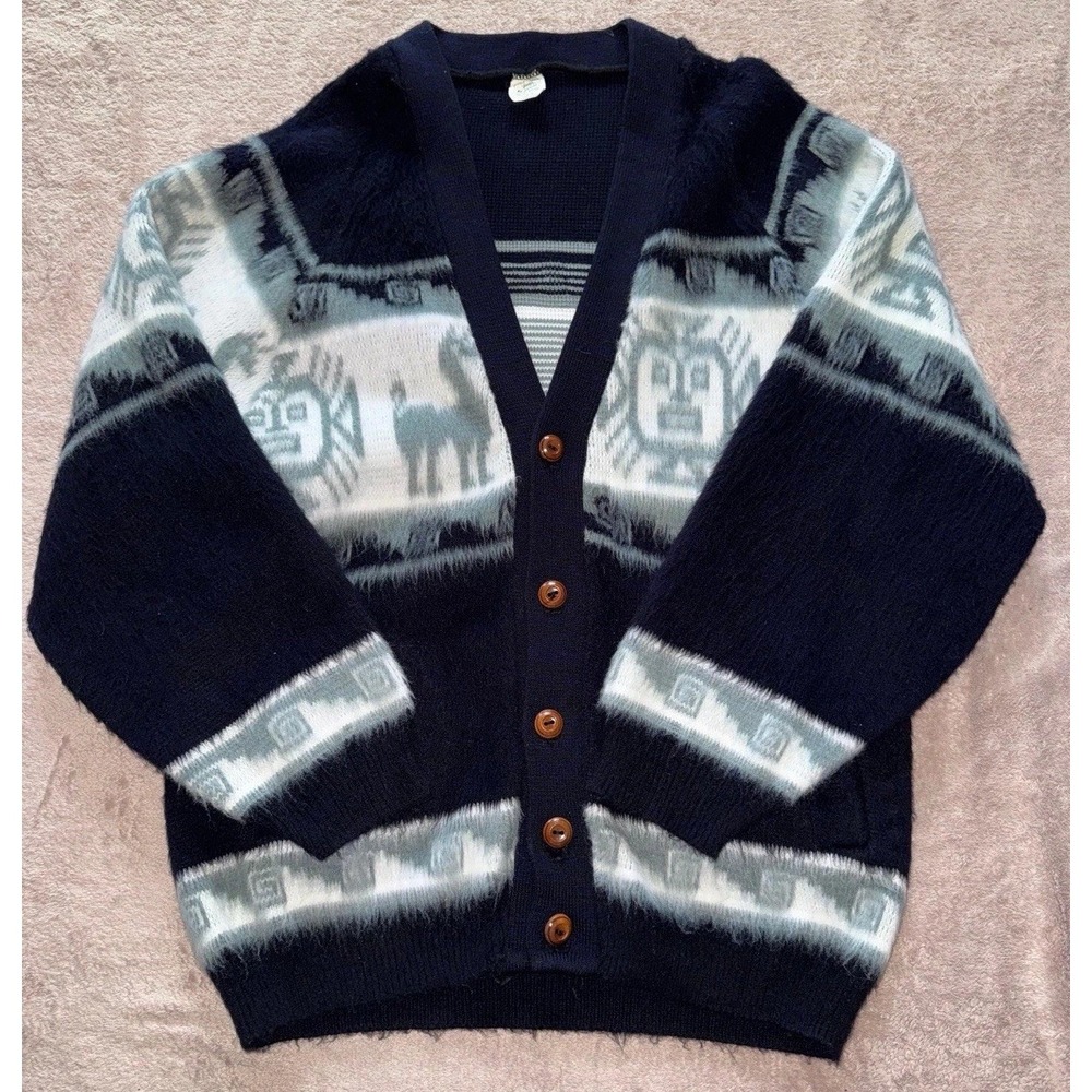VINTAGE INCA ARTESANIAS WOVEN KNIT WOOL CARDIGAN SWEATSHIRT Size Large